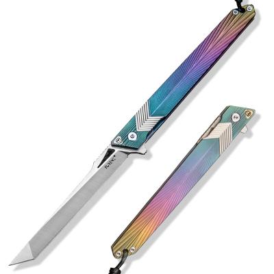 China Slide Open New Design M390 Stainless Steel Blade Folding Knife Slim Camping Hunting Titanium Handle Foldable Pocket Knife for sale