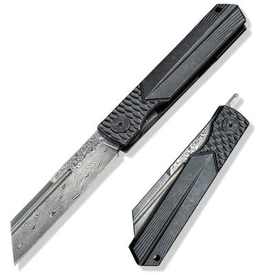 China Modern Open Slide Damascus Higonokami Steel Pocket Knives For Hunting Clip Folding Knife With Titanium Handle for sale