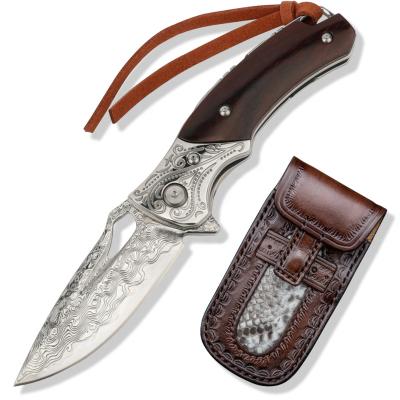 China Open Handle Premium Tiny Rosewood Blade Safety Damascus Slide Grade EDC Knives Wood Folding Pocket Knife for sale