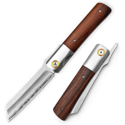 China Folding Open Knives Slide Cutlery Outdoor Camping Hunting Survival Hunting Wood Handle Titanium Blade EDC Pocket Knife for sale