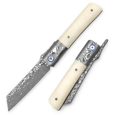 China Handmade Steel Non-Slip Open Slide Damascus Bolster Folding Knives Handle EDC Ball Bearing Pocket Knife For Women Men for sale