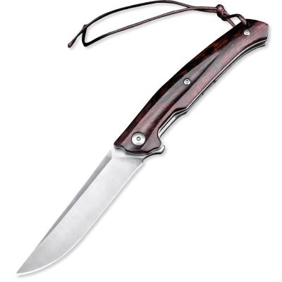 China Slide Open Best Quality Ironwood Handle M390 Pocket Stainless Steel Knife Steel Folding With Leather Sheath for sale