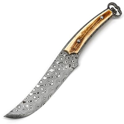 China Slide Open 3.2 In Full Tang Outdoor Mammoth Handle Fixed Blade Damasteel Stainless Steel Camping Hunting Combat Survival Knife for sale