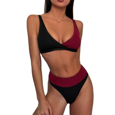 China 2021 Breathable New Design Patchwork Swimwear Set High Waisted Swimwear Women 2PCS Bikini Fitness Swimwear for sale