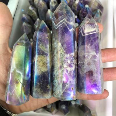 China Natural Dreamy Angel Aura Amethyst Wand China Gemstone Quartz Crystal Points For Healing for sale