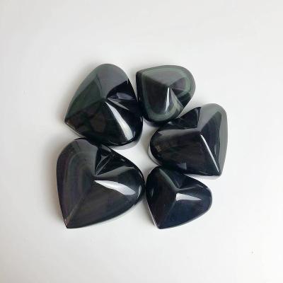 China China wholesale high quality natural crystal therapy stone carved rainbow obsidian heart decoration for sale