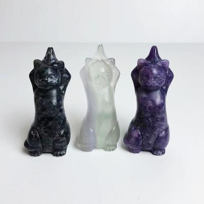 China China Wholesale Natural Crystal Quartz Carving Yoga Cat Crafts Meditation Yoga Cat Therapy Crystal Decoration for sale