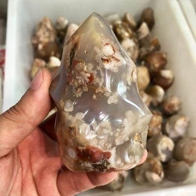 China China Hand Carved Natural Cherry Blossom Agate Stone Quartz Crystal Flames for sale