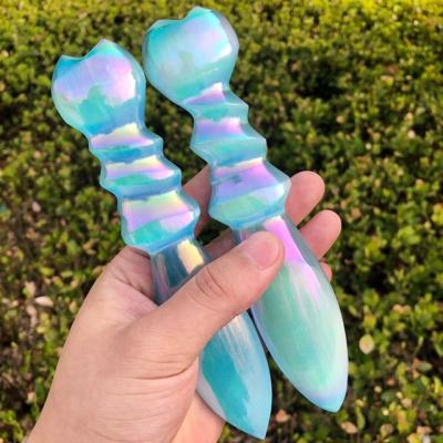 China China Angel Aura Quartz Carving Knife Hand Crafts Electroplate Dagger Angel Aura Crystal Selenite For Healing for sale