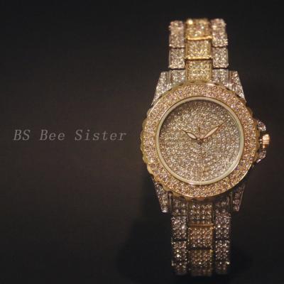 China Womens Gold Plated Cheap Mens Unisex Womens Bling Luxury Iced Out Link Chain BS Watches For Gift for sale