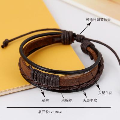 China Decorative Fashion Adjustable Loose Leather Bracelet Set Wholesale Men Leather Wax Rope Bracelet for sale