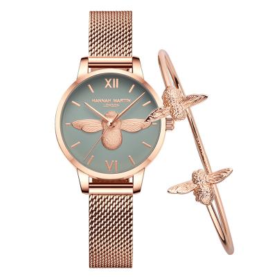 China Japanese Automatic Party Luxury Watch Hannah Martin HM-112 Date Movement Bee Girl Watch Mesh Band Waterproof Wristwatches for sale