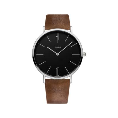 China Men's automatic luxury quartz brand YAZOLE 506 date watch minimalist leather straps waterproof slim man wristwatch for sale