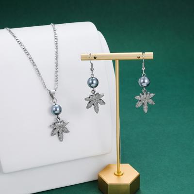 China Fashion Hip Hop Hard High End Mens Stainless Steel Maple Leaf Necklace Cool Dangle Earrings Wholesale Jewelry for sale