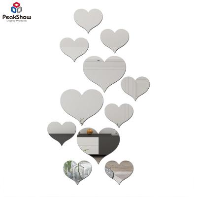 China Art Decor 10pcs Silver Heart Shape Perspex Mirrors Kit Home DIY Decor Mirror Wall Decoration Acrylic Mirror for sale