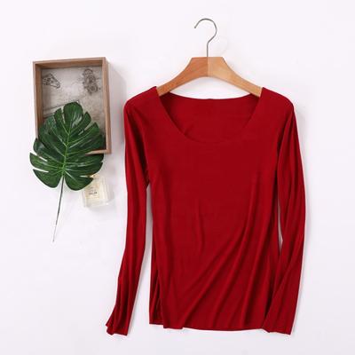 China Breathable Summer Bamboo Seamless Long Sleeve Cut Out Women's T-Shirt With A Solid Color Bottom Shirt Top for sale