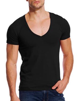 China Men's 2021 Bamboo Style V-Neck Short Stretch Casual Deep Base Wholesale QUICK DRY Soft T-Shirt for sale