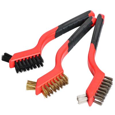 China Double Head Silicone Handle Polishing Stainless Steel/Brass/Nylon Brushes Wire Bristle Scratch Brush For Welding Slag Cleaning Rust for sale