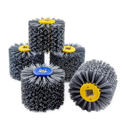 China High Efficiency Bristle Nylon Abrasive Wheel Wire Drawing Round Deburring Nylon Abrasive Brush For Furniture Wood Carving for sale