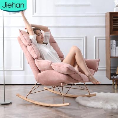 China Reclining Pink and Blue Beauty Relax Modern Velvet Rocking Chair Recliner Weightless Chair for Bedroom Furniture for sale