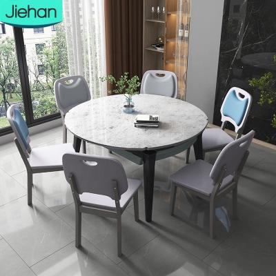 China Modern Dining Table and Chair (Other) Contemporary Large Dining Room Set Nordic Adjustable High Glossy Wood Extaendable Furniture with 6 Seater for sale