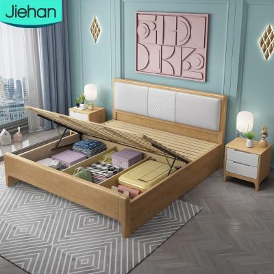 China Modern Home Style Porcelain Modern Adult Nordic Bedroom Furniture Modern Double Bed Wooden Frame With Large Storage Space for sale