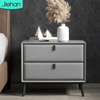 China New Arrivals Chinese 2 Drawer Strong Bearing Luxury Leather Modern Wooden Gray Nightstand For Bedroom for sale