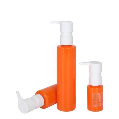 China BEAUTY Orange PET Plastic Makeup Bottle Oil Pump Empty Bottle Detergent Makeup Remover Liquid Facial Cleansing Packaging for sale