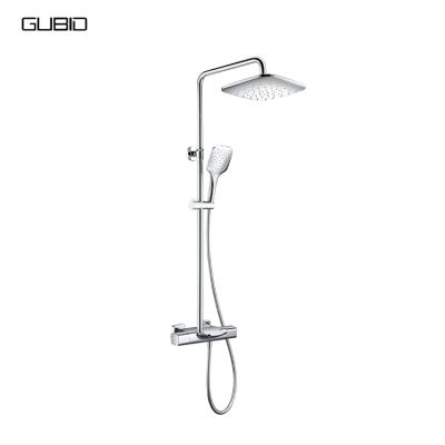 China With Slide Bar Chrome Brass Bathroom Shower Faucet Wall Mounted Shower Head Mixer Shower Set Contemporary Thermostatic Faucets Dual Handle ABS for sale