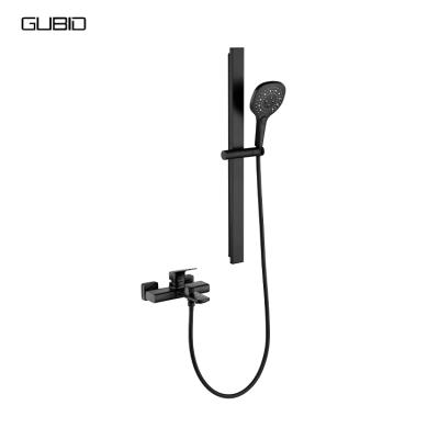 China With Slide Bar Mett Black Shower Set 2 Functions Hand Shower Including Black Bath Faucet Bathroom Showers Set for sale