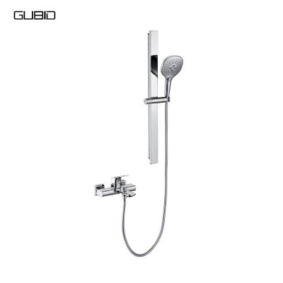 China With Plastic Head Shower Square Brass Wall Mounted Rain Room Slide Bar Bath Shoewer Hot And Cold Faucet With Slide Bar for sale