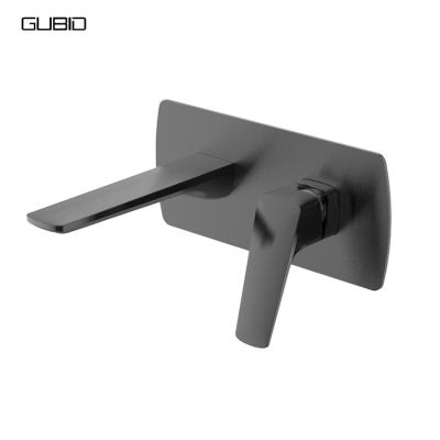 China Contemporary Modern Bathroom Faucet Gun Black Brass Wall Mounted Basin Faucet for sale