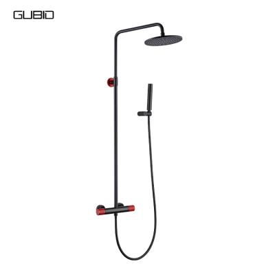 China With WRAS Constant Thermostatic Wall Mounted Brass Sliding Bar Matt Black and Red Thermostatic Bathroom Mixer Shower Set for sale