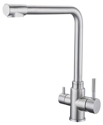 China Modern Beverage 3 Way Kitchen Sink Faucet Water Filter Mixer Tap Double Handle 304 Stainless Steel Single Hole Modern Brushed Hotel for sale