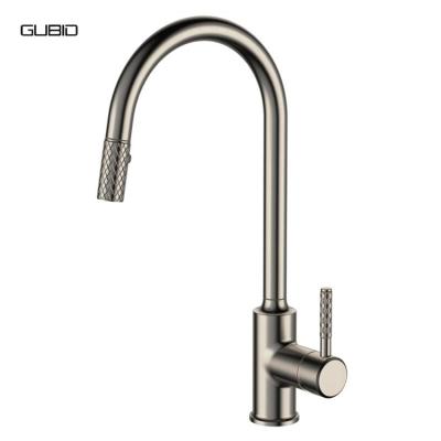 China Pull Out Modern Spray Cupc Brushed Nickel Brass Handle Pull Out Deck Mounted Single Handle Single Hole Kitchen Sink Faucets for sale