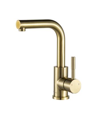 China Modern 304 Stainless Steel Single Hole Single Handle Brushed Gold Deck Mounted Hot And Cold Water Restaurant Pull Down Kitchen Sink Faucets for sale