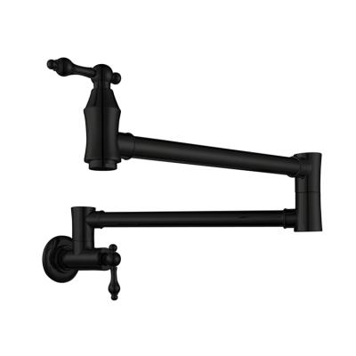 China Modern Wall Mounted Kitchen Sink 2 Handles Folding Cold Water Only Tap Tall Flow Pot Filler Faucet In Dark Matte Black Color Finish for sale