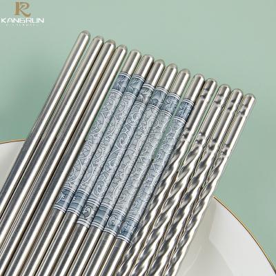 China Viable Wholesale Restaurant Korean Chopsticks Set 3 In 1 Metal Stainless Steel Non Slip Engraved Chopsticks for sale