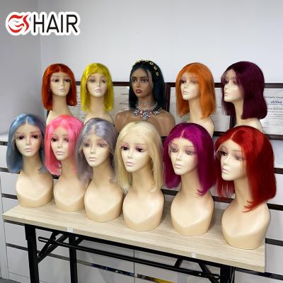 China Yes Short 13x4 Bob Lace Front Human Hair Wigs, Colored Virgin Hair Wigs Pre Plucked 613 Orange Blue Pink Red Blonde Bob Wigs Yellow for sale