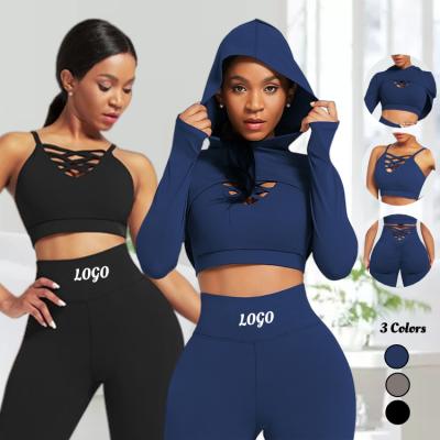 China Fashion Breathable Yoga Set Moisture Wicking Sportswear Womens Workout Set Breathable Sport Clothes Gym Wear Sports Shorts Workout Apparel for sale