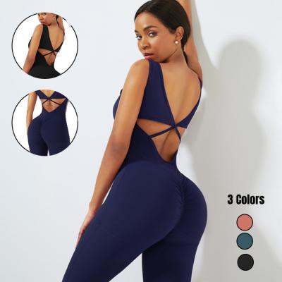 China Breathable Jumpsuit Yoga Workout Clothes Backless Bodycon Rompers Women Sports Sexy Jumpsuit Bandage for sale