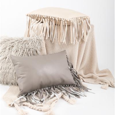 China New Style PU Leather Anti-Static Custom Cushion Cover Mixed Design Pillow Case Cover With Tassel for sale