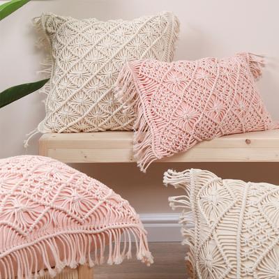 China Nordic Anti-static Cotton Tile Tassel Rope Handmade Macrame Cushion Cover for sale