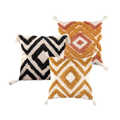 China 45x45cm Anti-Static Moroccan Geometric Shape Home Liso Style Orange Tufed Cushion Cover Pillow Case Tassel Square Embroidery for sale