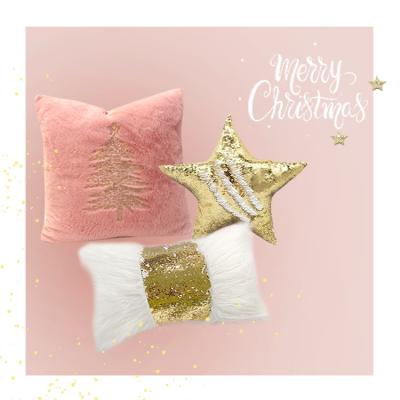 China Wholesale Price Anti-Static Tiles Fit Pillow Cover Christmas Tree Pattern Cushion Cover 18x18 Pink Home Decoration for sale