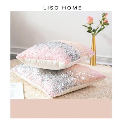 China 30x50 43x43cm Soft Pink Silver Reversible Sequin Cushion Pillow Case Magic Decorative Cover With Invisible Zipper for sale