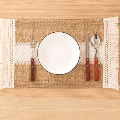 China Sustainable European style kitchen dining room rug kitchen table rectangle natural linen cotton woven place mats for sale