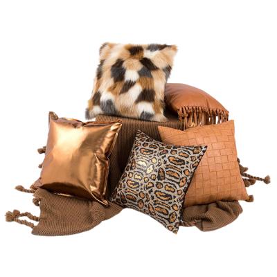 China Anti-Static Luxury Faux Vinyl Leather Home Liso Sequins Embroidery Tassels 45x45 Decorative Cushion Pillow Covers Animal Skin Pattern for sale