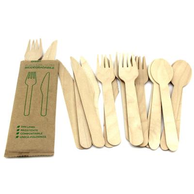 China Wholesale 24pcs Cheap Disposable Reusable Vietnam Wooden Cutlery Set Wooden Holder Set With Brown Box for sale