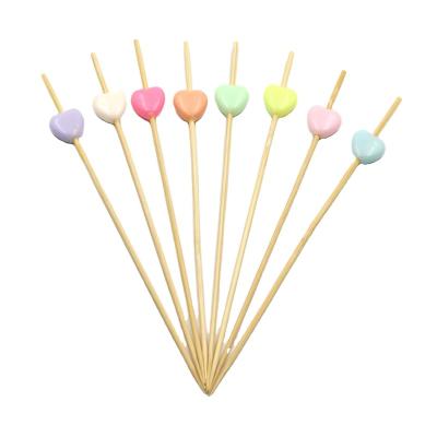 China Disposable Colorful Pearl Heart Shape Cocktail Skewer Bamboo Decorative Sticks for sale